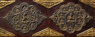 Pair of Book Covers for a Buddhist Text, Wood with traces of paint; decorative mounts of silver with gilt semiprecious stones, and gilt-copper alloy, North India and Tibet