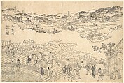 River of Omue and Bridge of Oda, Unidentified artist, Woodblock print; ink on paper, Japan