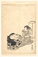 Courtesan or Actor as Courtesan Pouring Tea by the Light of a Lantern, Utagawa Toyokuni I Japanese, Monochrome woodblock print; ink on paper, Japan