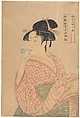 Young Woman Blowing a Popen (glass noisemaker), from the series “Ten Classes of Women’s Physiognomy” (Fujo ninsō juppen), Kitagawa Utamaro  Japanese, Woodblock print; ink and color on paper, Japan