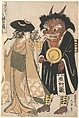 Wisteria Maiden with an Ōtsu Demon Dressed as an Itinerant Monk, from the series Souvenir Paintings from Ōtsu, Stocked in Edo (Edo Shi-ire Ōtsu Miyage), Kitagawa Utamaro Japanese, Woodblock print (nishiki-e); ink and color on paper, Japan