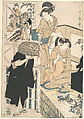 A Woman at Her Toilet Seated before a Mirror, Having Her Hair combed by a Kameyui (Woman Hairdresser), Kitagawa Utamaro Japanese, Woodblock print; ink and color on paper, Japan