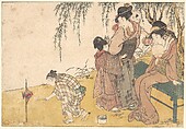 A Child Lighting Fireworks, from the illustrated book Flowers of the Four Seasons, Kitagawa Utamaro Japanese, Woodblock print; ink and color on paper, Japan