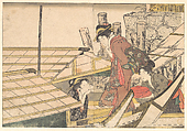 Girls Getting on Board a Boat, from the illustrated book Flowers of the Four Seasons, Kitagawa Utamaro Japanese, Woodblock print; ink and color on paper, Japan