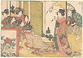 Girls Entertained by Performers, from the illustrated book Flowers of the Four Seasons, Kitagawa Utamaro  Japanese, Woodblock print; ink and color on paper, Japan
