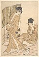 Two Young Women Wrapped in Yukata After a Bath, Kitagawa Utamaro Japanese, Woodblock print; ink and color on paper, Japan