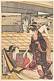Pleasure Parties in Boats on the Sumida River under the Ryogoku Bridge, Kitagawa Utamaro Japanese, One sheet of a hexaptych of woodblock prints; ink and color on paper, Japan
