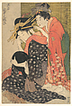 The Oiran Yoso-oi Seated at Her Toilet, Kitagawa Utamaro Japanese, Woodblock print; ink and color on paper, Japan