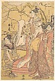 The Oiran Hinazuru of Chojiya Standing upon a Pile of Futon, Kitagawa Utamaro Japanese, Woodblock print; ink and color on paper, Japan