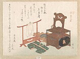 Accoutrements for a Bride, from the Spring Rain Collection (Harusame shū), vol. 1, Ryūryūkyo Shinsai  Japanese, Woodblock print (surimono); ink and color on paper, Japan