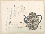 Wine Pot and Cup, Ryūryūkyo Shinsai  Japanese, Woodblock print (surimono); ink and color on paper, Japan