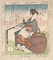Nuji (Japanese: Joki; female attendant who compiled writings by Daoist sages); “Paper” (Kami), from Four Friends of the Writing Table for the Ichiyō Poetry Circle (Ichiyō-ren Bunbō shiyū)
From the Spring Rain Collection (Harusame shū), vol. 1
, Yashima Gakutei Japanese, Woodblock print (surimono); ink and color on paper, Japan