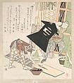 Preparations for the New Year, from Spring Rain Surimono Album (Harusame surimono-jō, vol. 1), Totoya Hokkei (Japanese, 1780–1850), Privately published woodblock prints (surimono) mounted in an album; ink and color on paper, Japan