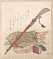 Halberd, Brocade Robe and Seal, Woodblock print (surimono); ink and color on paper, Japan