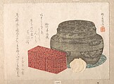 Fire-Holder and Tea-Box, Ryūryūkyo Shinsai  Japanese, Woodblock print (surimono); ink and color on paper, Japan