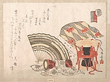 Musical Instruments for the Noh Dance, Ryūryūkyo Shinsai  Japanese, Woodblock print (surimono); ink and color on paper, Japan