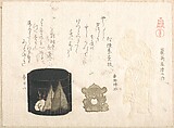 Inro and Two Netsuke, Kubo Shunman Japanese, Woodblock print (surimono); ink and color on paper, Japan