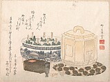 Fire-Holder and Flower-Pot, Ryūryūkyo Shinsai Japanese, Woodblock print (surimono); ink and color on paper, Japan