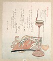 Candle-Stand and Fan, Kubo Shunman  Japanese, Woodblock print (surimono); ink and color on paper, Japan