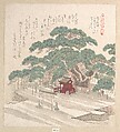 Shrine Under a Big Pine Tree, Kubo Shunman  Japanese, Woodblock print (surimono); ink and color on paper, Japan
