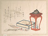Stand, Box and Writing-Paper, Ryūryūkyo Shinsai Japanese, Woodblock print (surimono); ink and color on paper, Japan