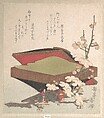 Plum Blossoms and Cake-Box, Yashima Gakutei Japanese, Woodblock print (surimono); ink and color on paper, Japan