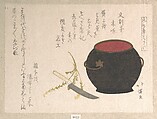 Vase and Kitchen Knife, Totoya Hokkei Japanese, Woodblock print (surimono); ink and color on paper, Japan