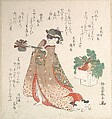 Young Woman Carrying a Wine-Pot for the New Year Ceremony, Katsukawa Shuntei Japanese, Woodblock print (surimono); ink and color on paper, Japan
