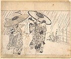A Lady with Three Attendants in the Rain, Nishikawa Sukenobu  Japanese, Woodblock print; ink and color on paper, Japan