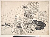 Lady Interrupting Her Lover, who is Playing the Shamisen, Nishikawa Sukenobu  Japanese, Monochrome woodblock print; ink on paper, Japan