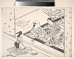 Lady Playing Shamisen, with Her Lover and Attendant Nearby, Nishikawa Sukenobu  Japanese, Monochrome woodblock print; ink on paper, Japan