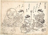 Three Courtesans Weaving Silk, Nishikawa Sukenobu  Japanese, Monochrome woodblock print; ink on paper, Japan