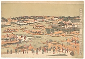 New Great Bridge at Naka Zu in Edo, Utagawa Toyoharu  Japanese, Woodblock print; ink and color on paper, Japan
