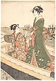 Two Women in a Boat; One  Holding a Basket of Mussels, Utagawa Toyokuni I  Japanese, Woodblock print; ink and color on paper, Japan