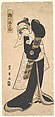 The Actor Segawa Kikunojo III as a Woman in  Black Robe Holding a Straw Hat, Utagawa Toyokuni I  Japanese, Woodblock print; ink and color on paper, Japan