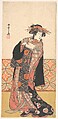 Nakamura Riko as Richly Clad Courtesan Standing in a Room, Katsukawa Shunshō 勝川春章 Japanese, Woodblock print (nishiki-e); ink and color on paper, Japan