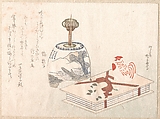 Candlestand and Book, Ryūryūkyo Shinsai  Japanese, Woodblock print (surimono); ink and color on paper, Japan