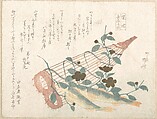 Sweet Fishes of the Nagara River, with Baskets and Flowers, Ryūryūkyo Shinsai  Japanese, Woodblock print (surimono); ink and color on paper, Japan