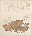 Letter-Box with Letter and Potted Flower, Kubo Shunman (?) Japanese, Woodblock print (surimono); ink and color on paper, Japan