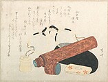 Spectacles and Telescope with Cases, Ryūryūkyo Shinsai  Japanese, Woodblock print (surimono); ink and color on paper, Japan