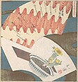 Conventionalized Design of Fans Floating on the River, Totoya Hokkei Japanese, Woodblock print (surimono); ink and color on paper, Japan