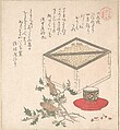 Green Peas in a Measure and Sprays of Hollyhock with Heads of Sardines; Symbols Representing the Ceremony of Exorcising Demons, Kubo Shunman (?) Japanese, Woodblock print (surimono); ink and color on paper, Japan