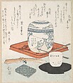 Tea Things, Totoya Hokkei  Japanese, Woodblock print (surimono); ink and color on paper, Japan