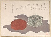 Incense Boxes with a Wrapping Cloth, Kubo Shunman  Japanese, Woodblock print (surimono); ink and color on paper, Japan