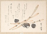 Tsukushi Plant and Shijimi Shells, Uematsu Tōshū Japanese, Woodblock print (surimono); ink and color on paper, Japan