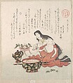 Woman Cutting Her Nails after GatHering Herbs, Kubo Shunman (?) Japanese, Woodblock print (surimono); ink and color on paper, Japan