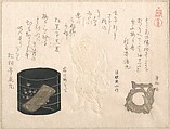 “Inrō and Netsuke,” from the series Famous Leathers, Inrō, and Netsuke (Meibutsu kawa, inrō, netsuke)
From the Spring Rain Collection (Harusame shū), vol. 2, Kubo Shunman  Japanese, Woodblock print (surimono); ink and color on paper, Japan