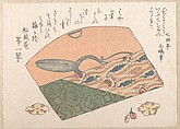 Scissors for Flower Arrangement with a Bag, Unidentified artist, Woodblock print (surimono); ink and color on paper, Japan