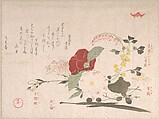 Spring Rain Collection (Harusame shū), vol. 2: Cut Flowers: Clematis, Bush Clover, Iris, Camellia, and Azalea
, Kubo Shunman  Japanese, Privately published woodblock prints (surimono) mounted in an album; ink and color on paper, Japan
