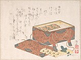 Lacquer Box for Clothes, Ryūryūkyo Shinsai Japanese, Woodblock print (surimono); ink and color on paper, Japan